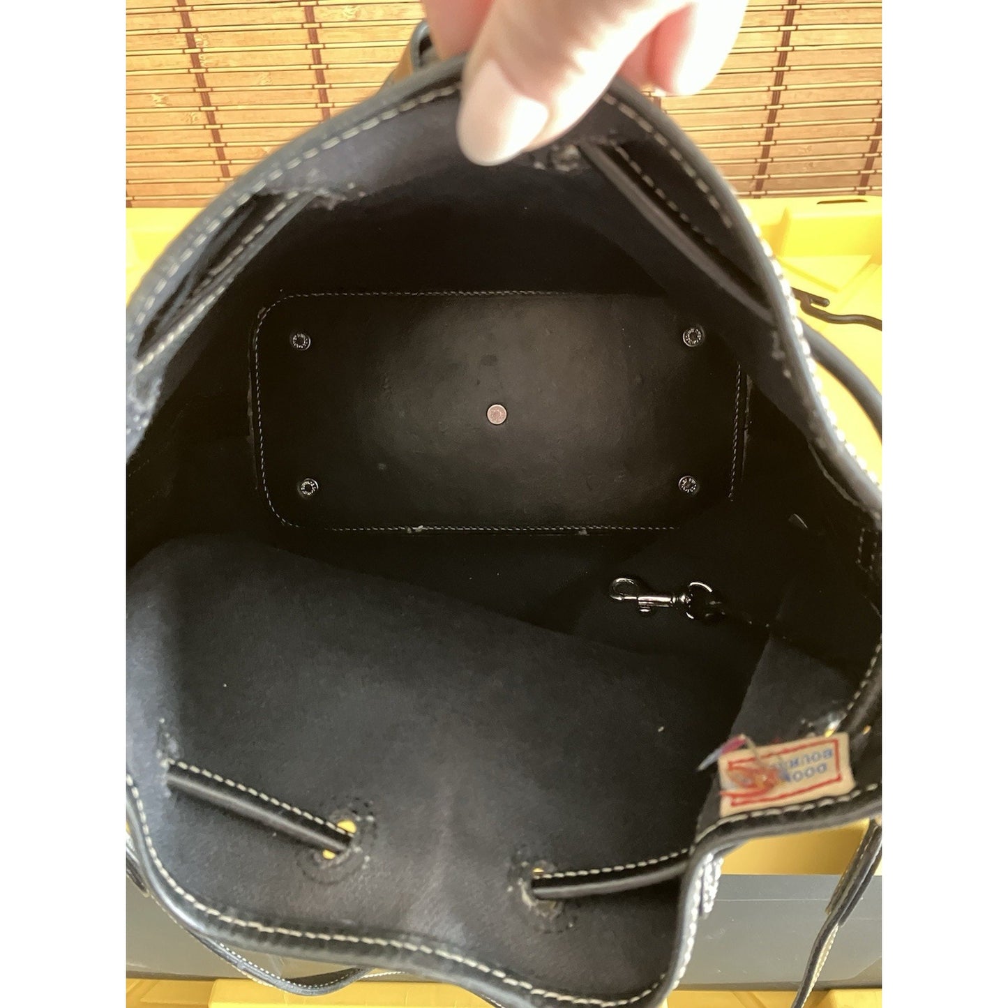 Vintage Black Signature Monogram DOONEY BOURKE Bucket Drawstring Cinch Bag