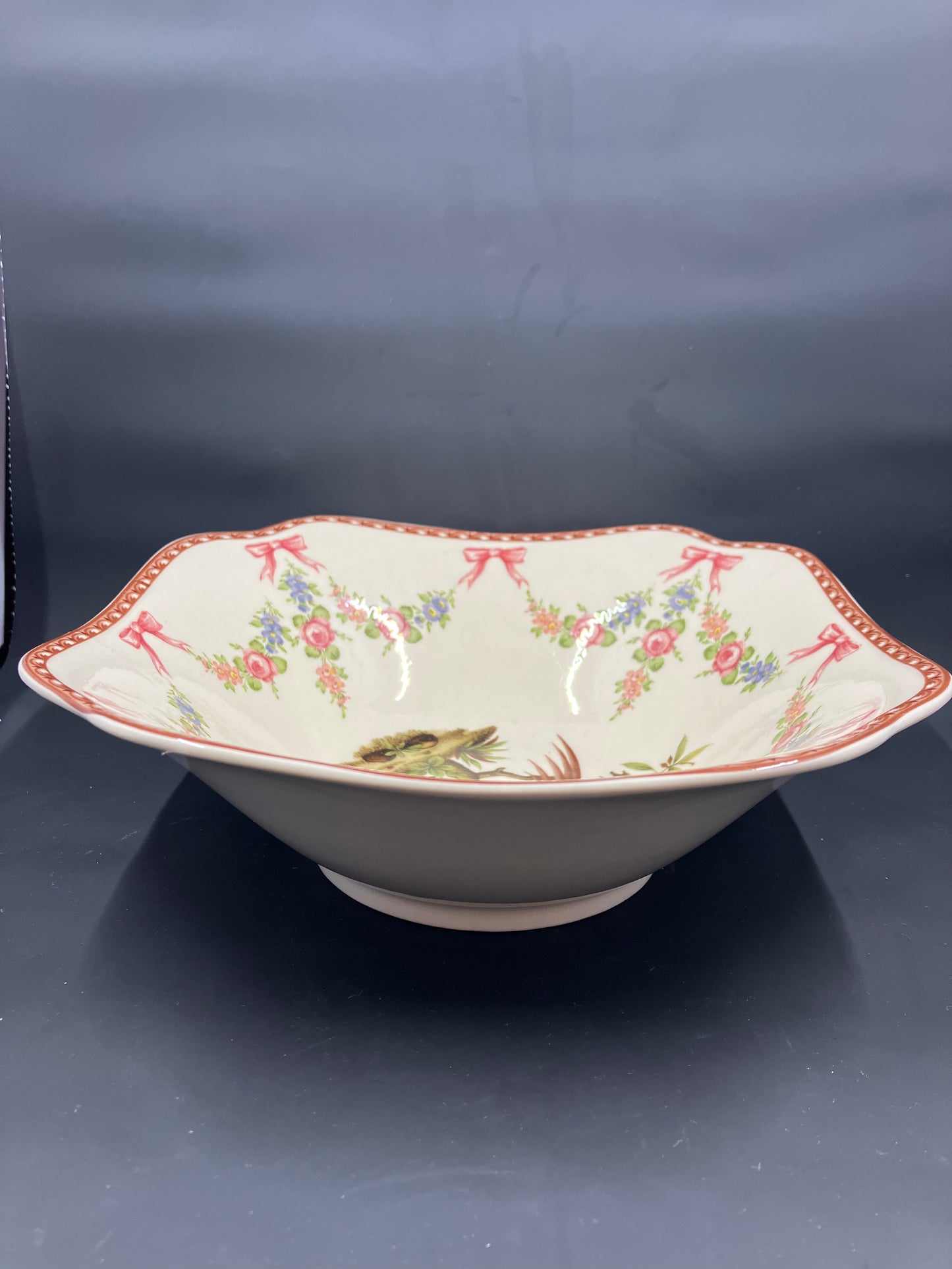 Vintage Floral Bird on a Branch Ornate Shallow Dish Made in Italy by Antiche Riproduzioni