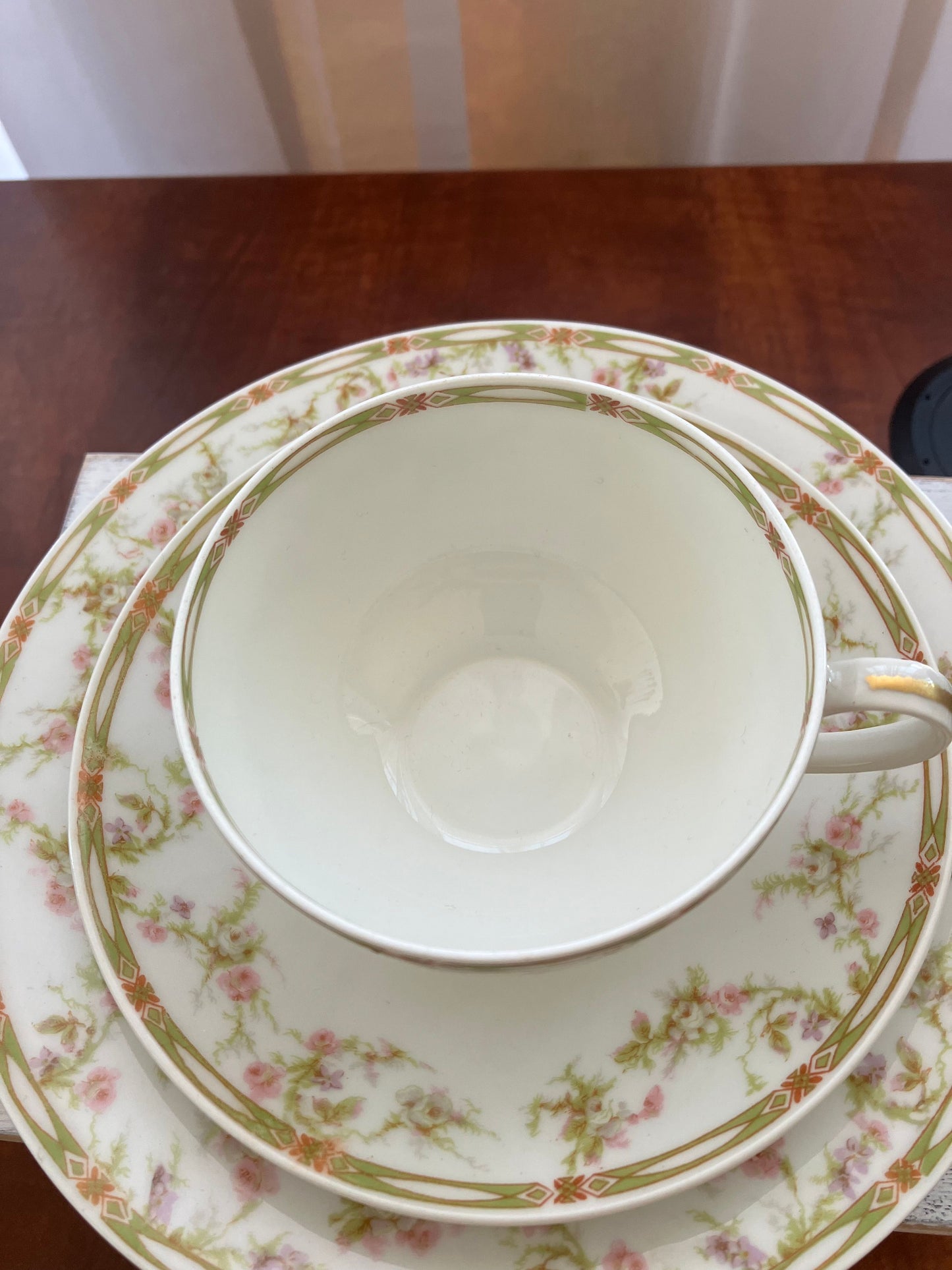 Rare Pattern Theodore Haviland Limoges 3 Piece Bone China Set, Schleiger 152A Pattern, Circa 1916