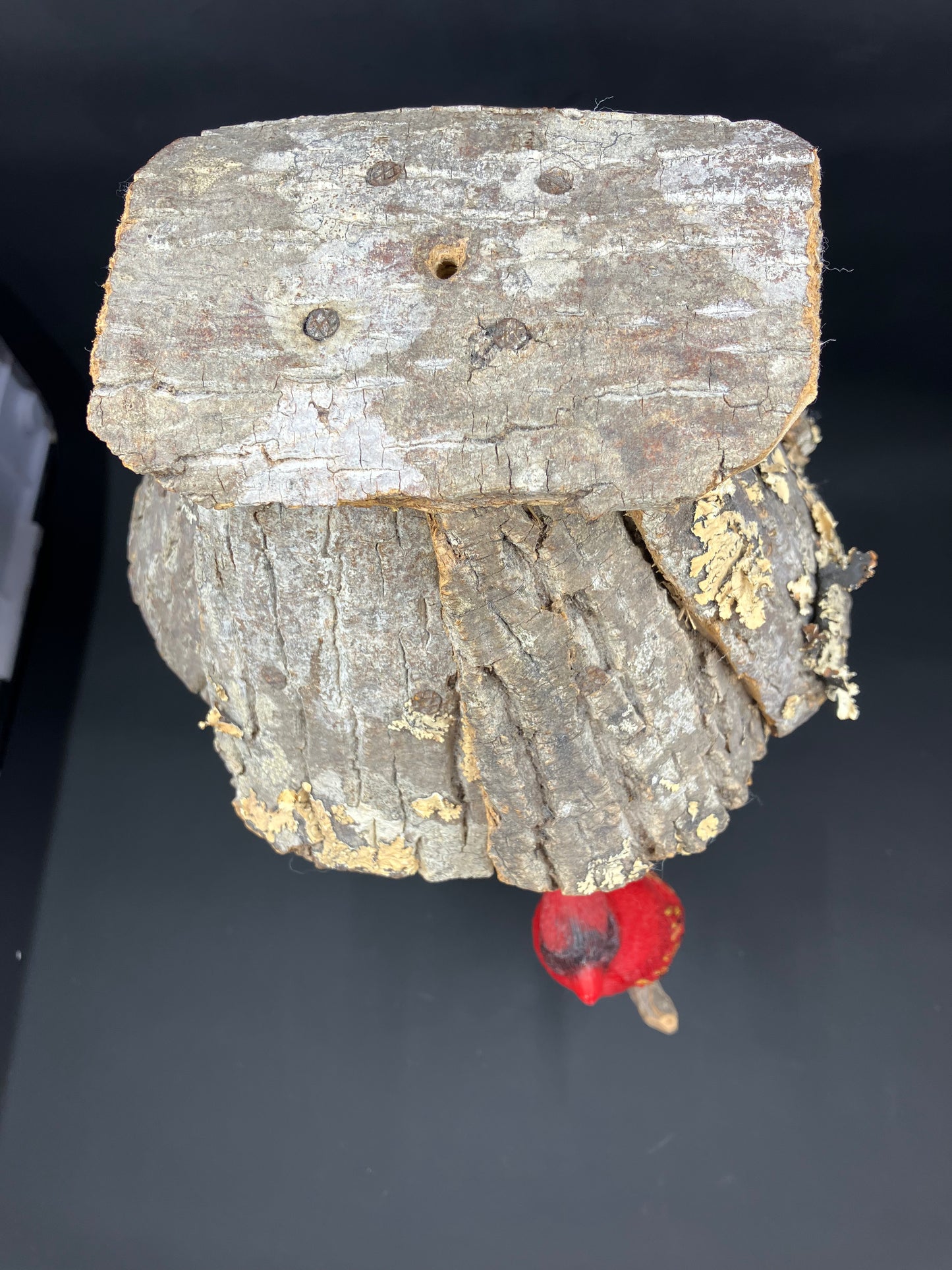 Handmade Bark Birdhouse with Cardinal Figurine
