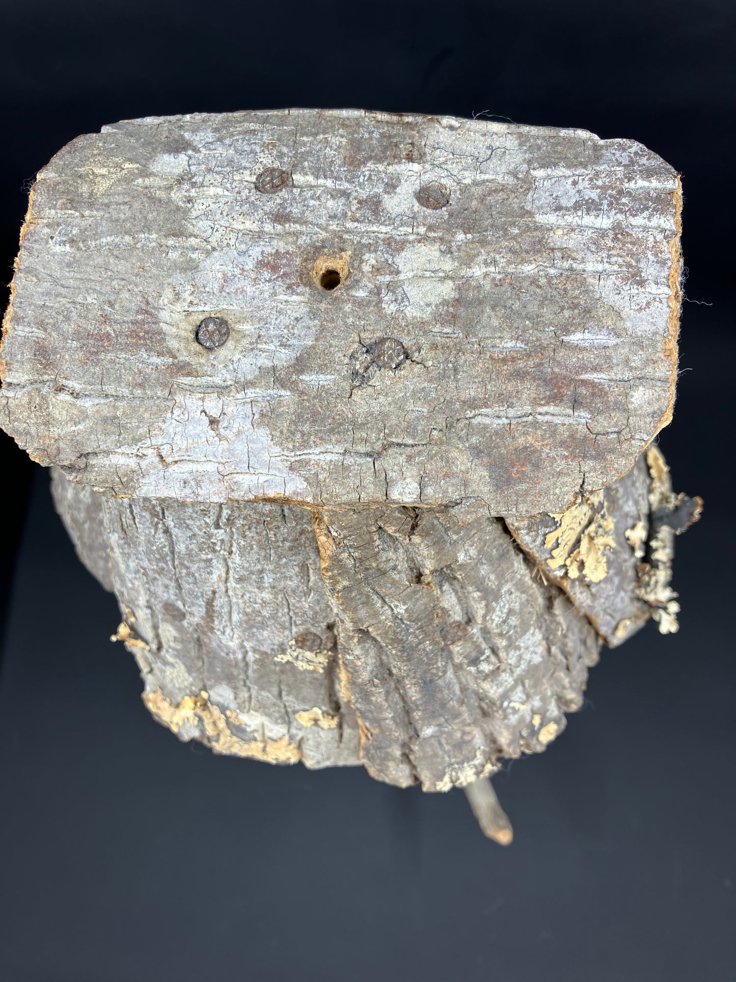 Handmade Bark Birdhouse with Cardinal Figurine