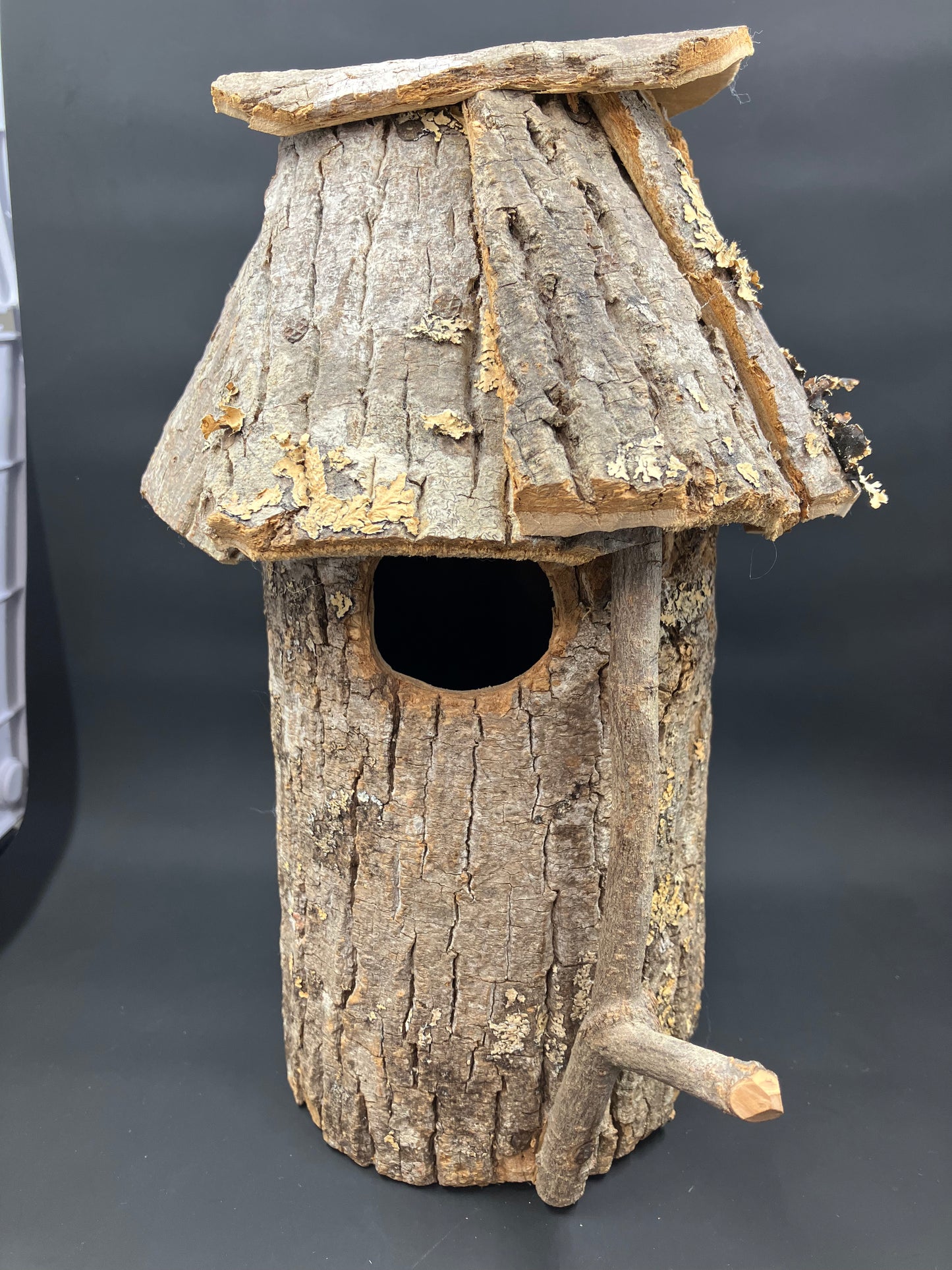 Handmade Bark Birdhouse with Cardinal Figurine