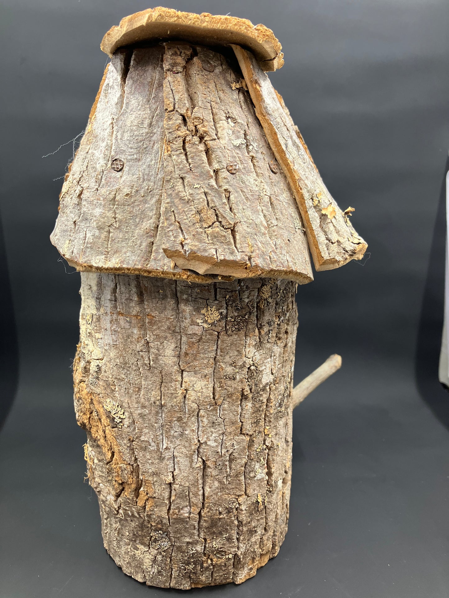Handmade Bark Birdhouse with Cardinal Figurine
