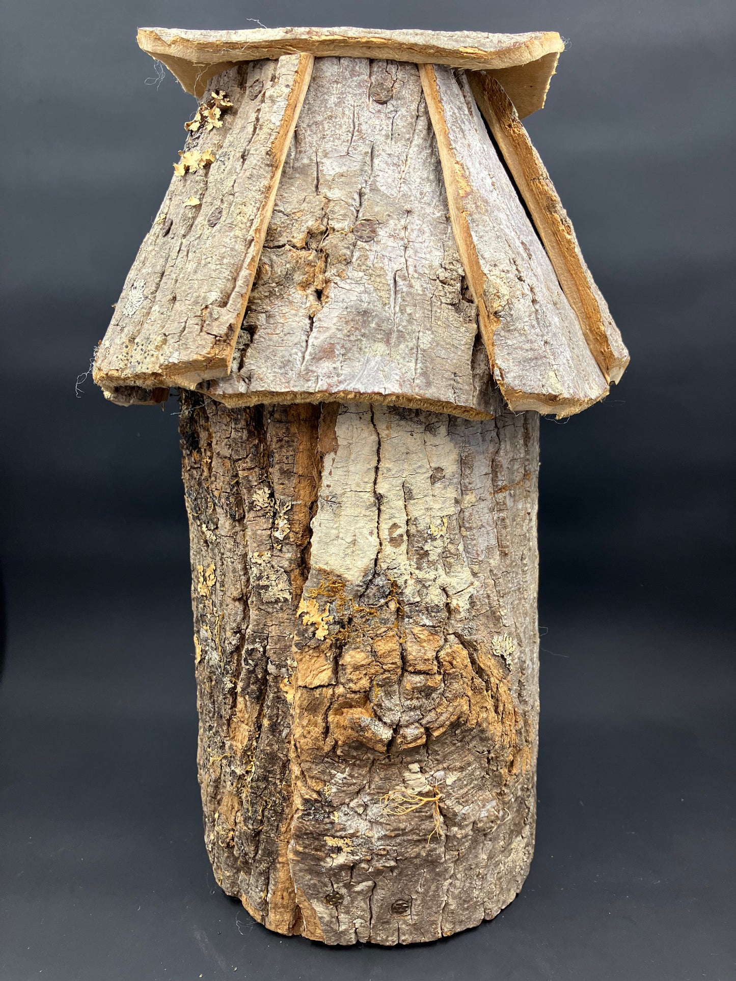 Handmade Bark Birdhouse with Cardinal Figurine