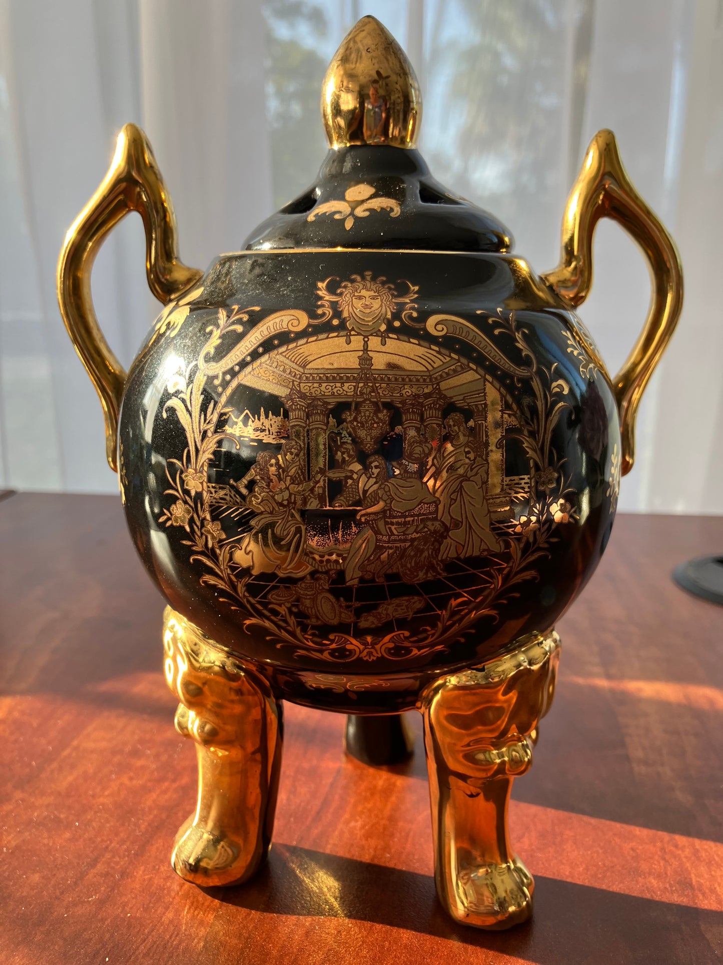 Vintage Limoges L.F. Fine Porcelain Ginger Jar Black and Gold Signed P.R.C.