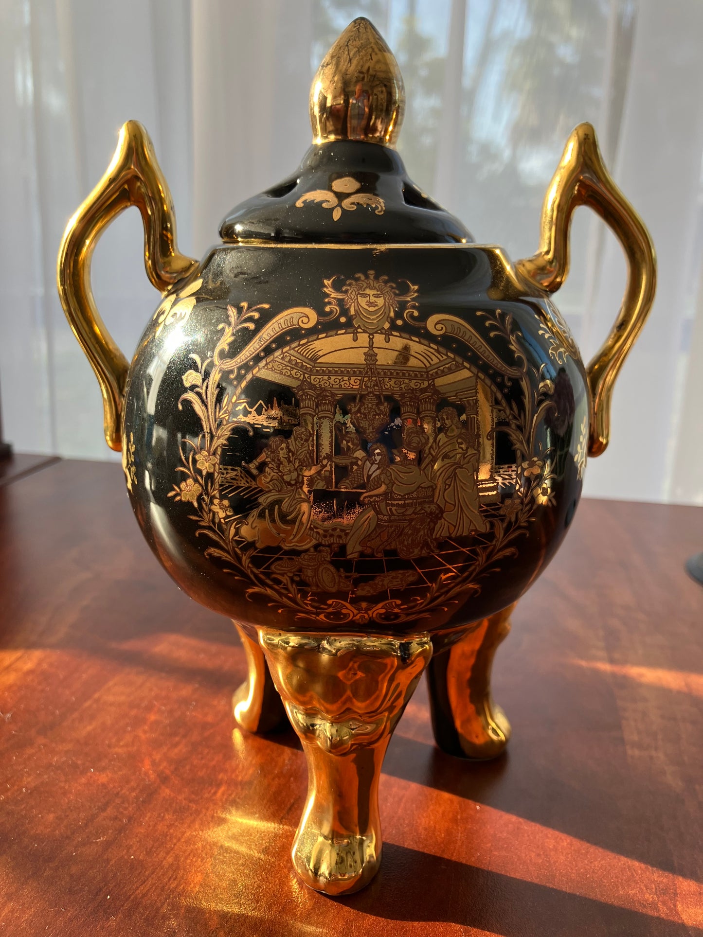 Vintage Limoges L.F. Fine Porcelain Ginger Jar Black and Gold Signed P.R.C.