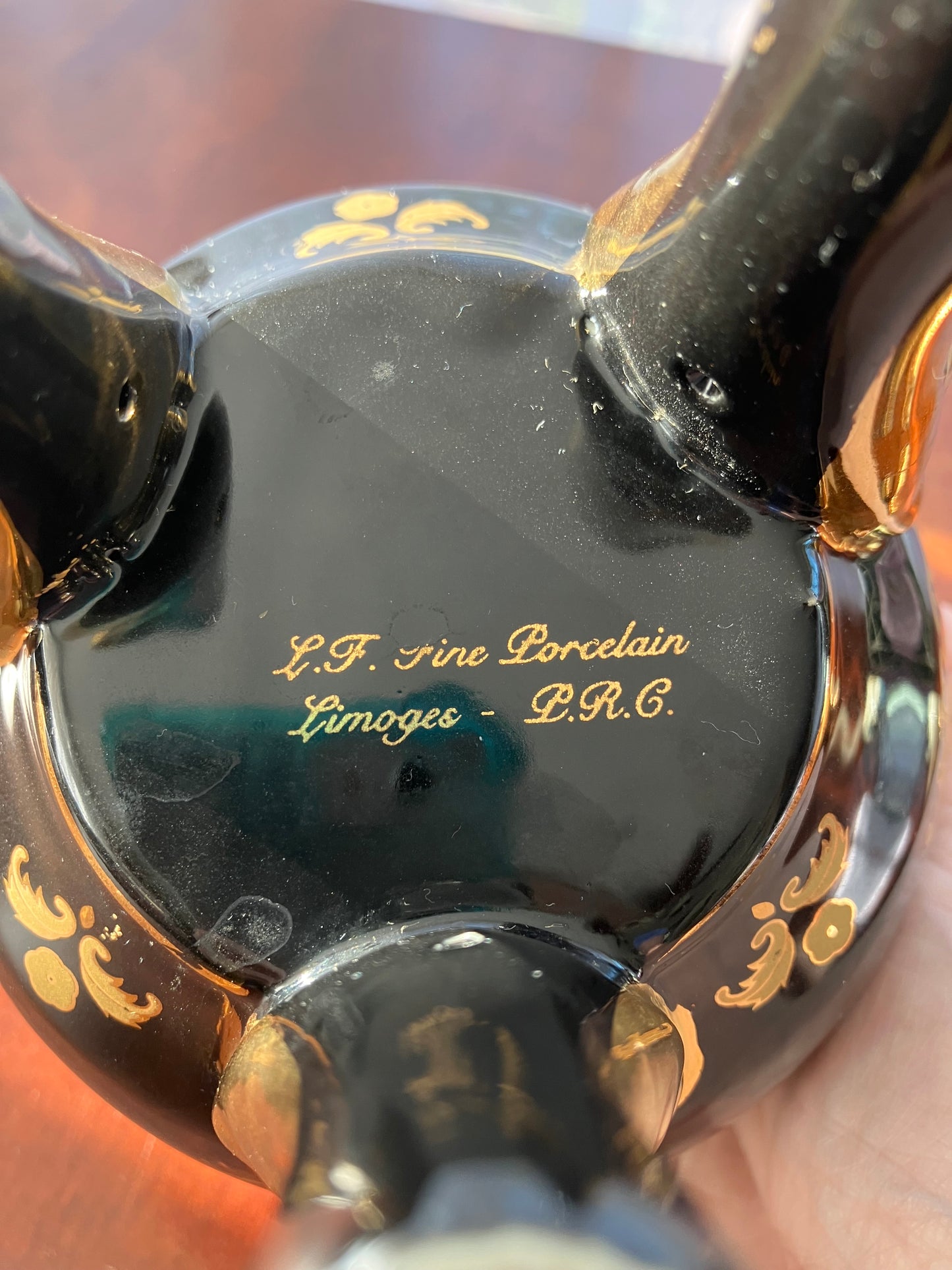 Vintage Limoges L.F. Fine Porcelain Ginger Jar Black and Gold Signed P.R.C.