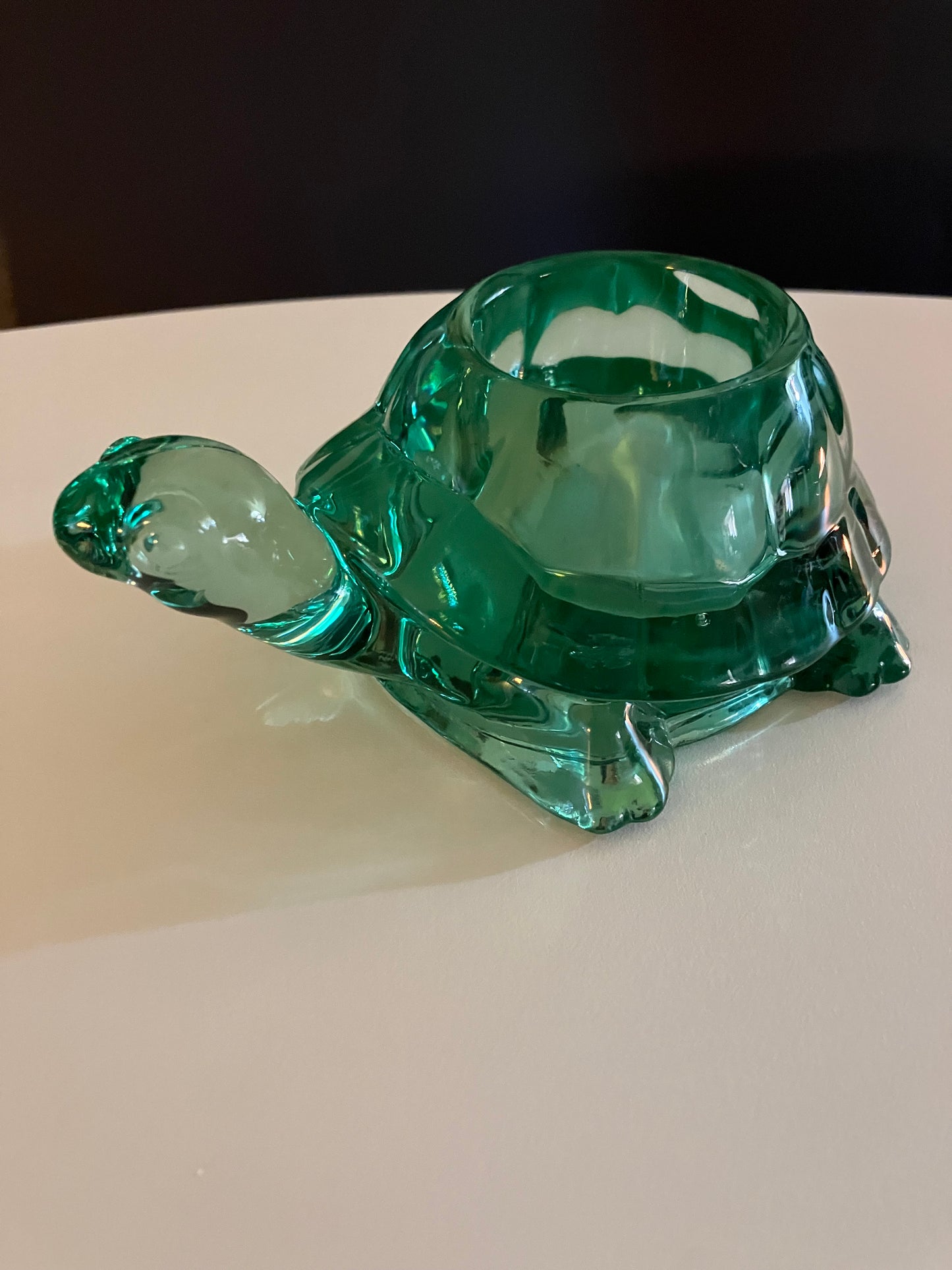 Vintage Indiana Glass Turtle Votive Candle Tea Light Holder / Paperweight, Spanish Green, Heavyweight, Art Glass
