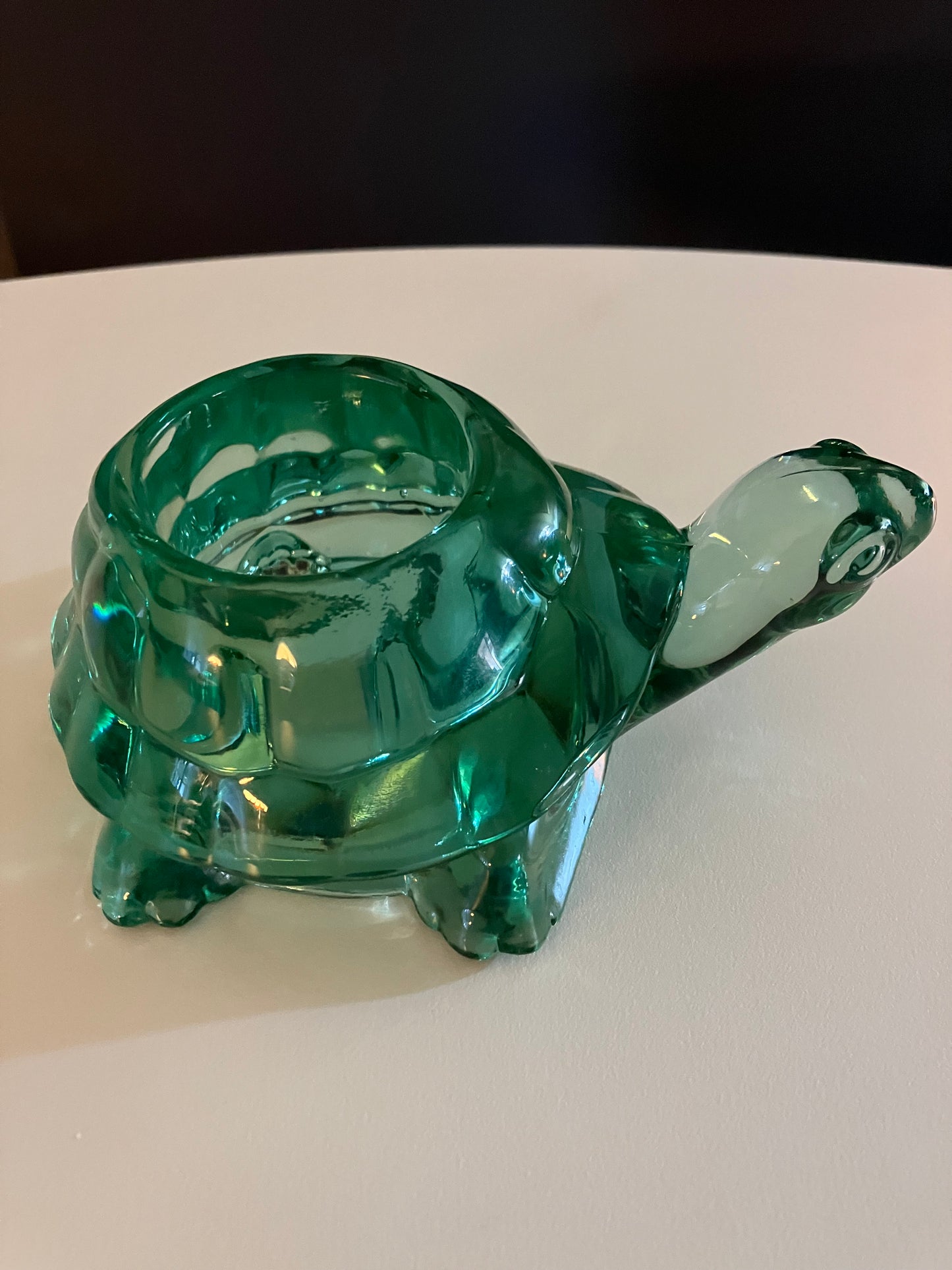 Vintage Indiana Glass Turtle Votive Candle Tea Light Holder / Paperweight, Spanish Green, Heavyweight, Art Glass