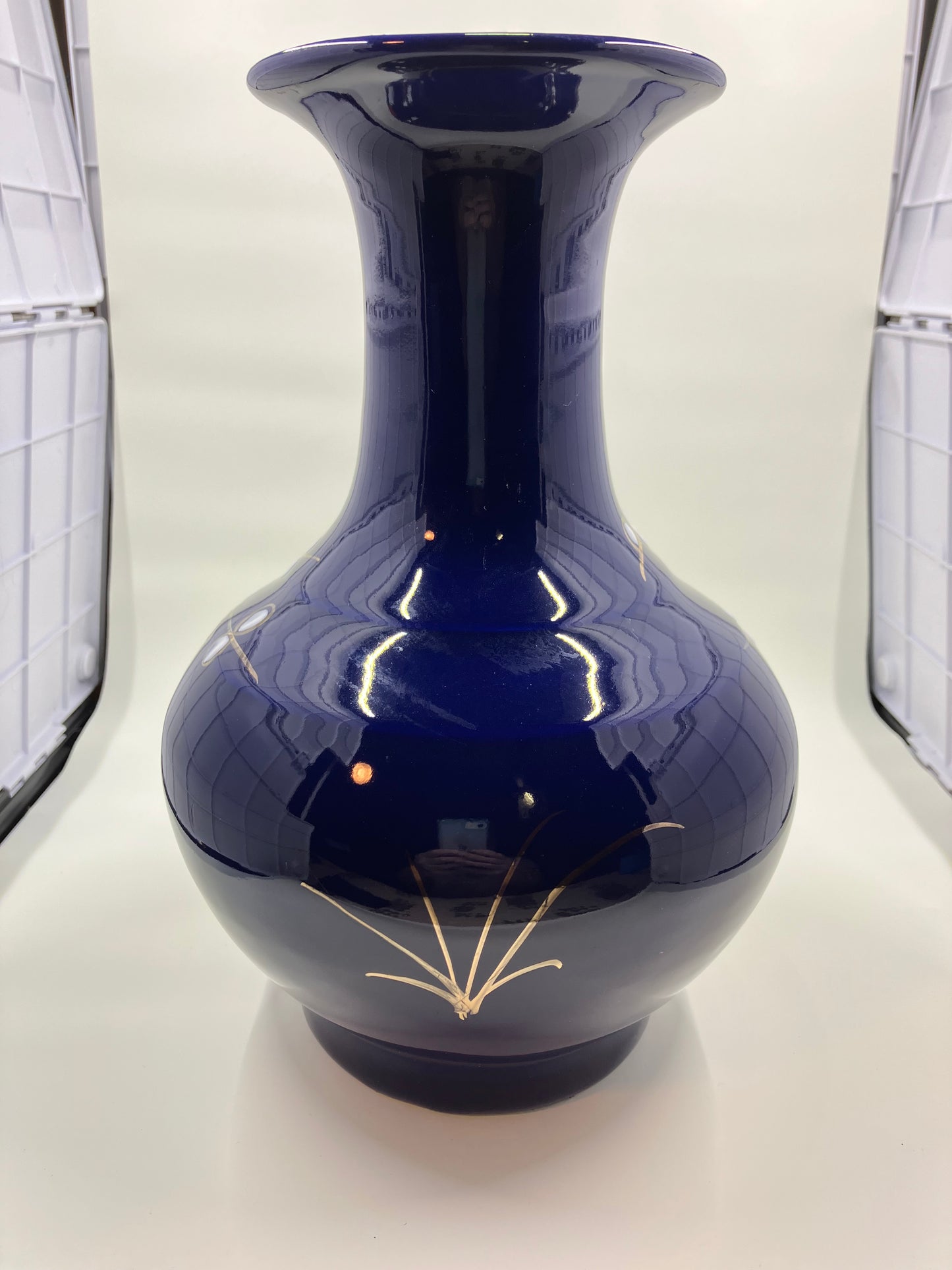 Chinese Monochrome Satsuma Blue Glaze Prunus Pattern Porcelain Vase