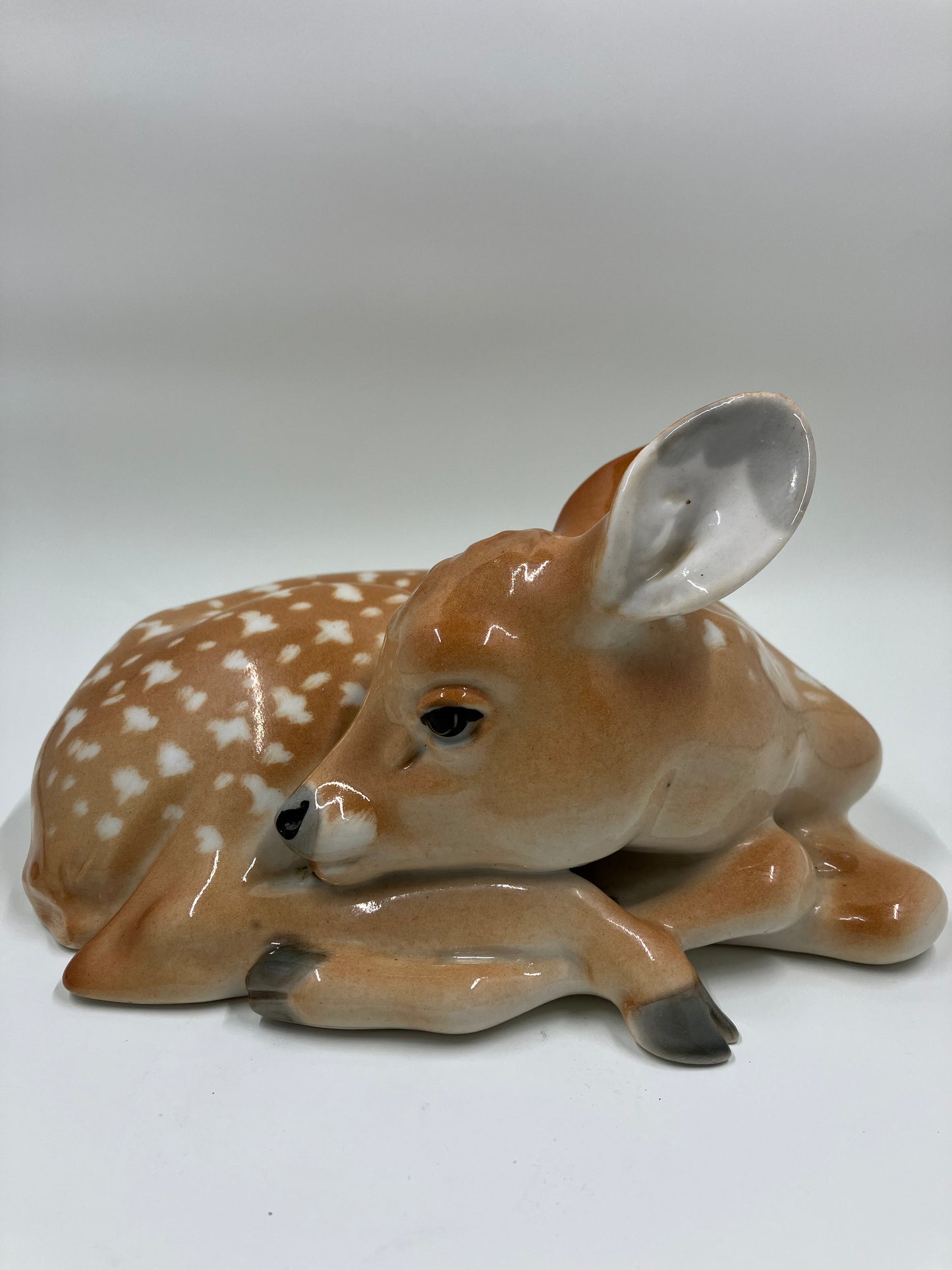 Vintage Lomonosov Russian USSR Porcelain Fawn Deer Figurine Beautiful Condition Paperwork attached