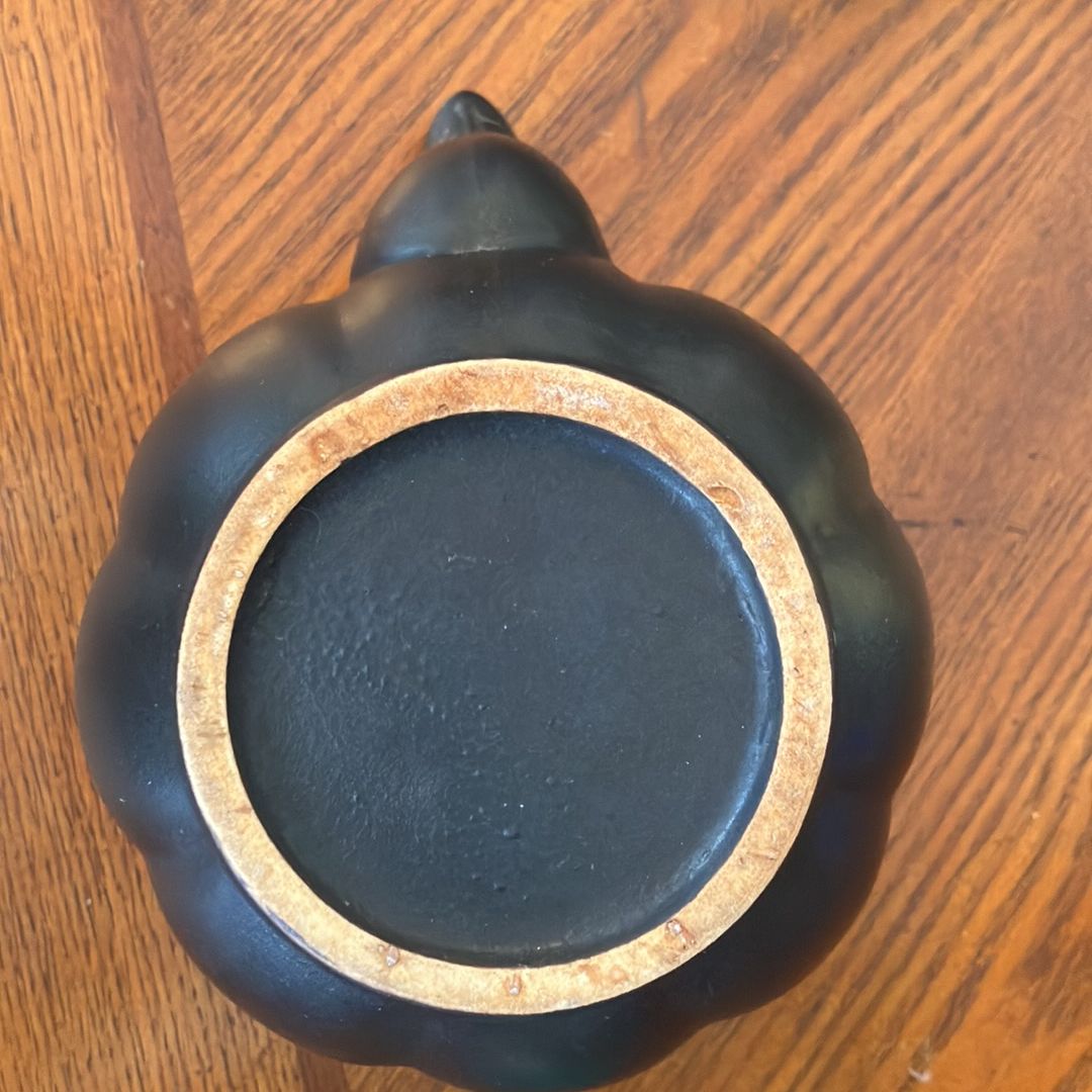 Teal and Black Small Pumpkin Shaped Teapot Brass Handles