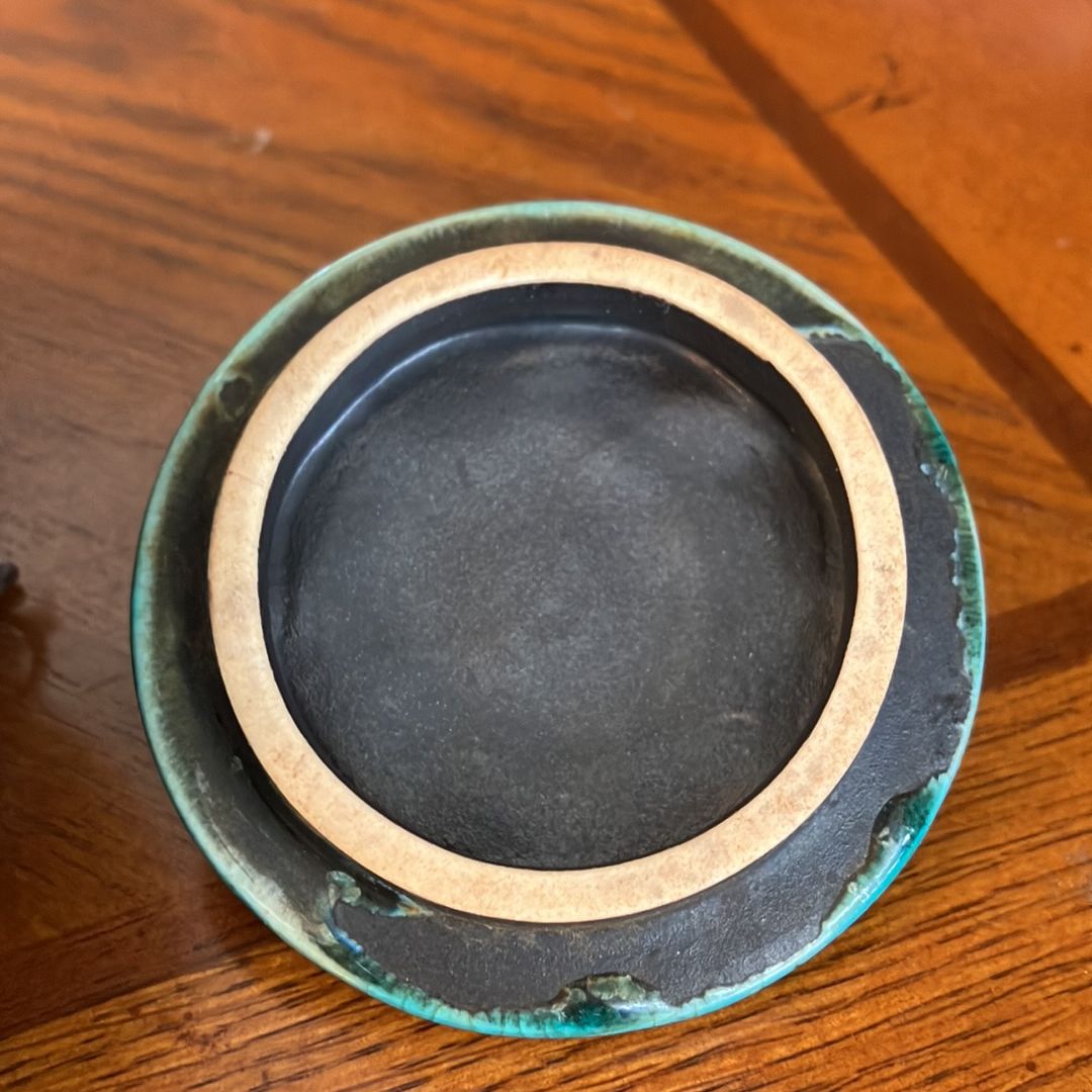 Teal and Black Small Pumpkin Shaped Teapot Brass Handles