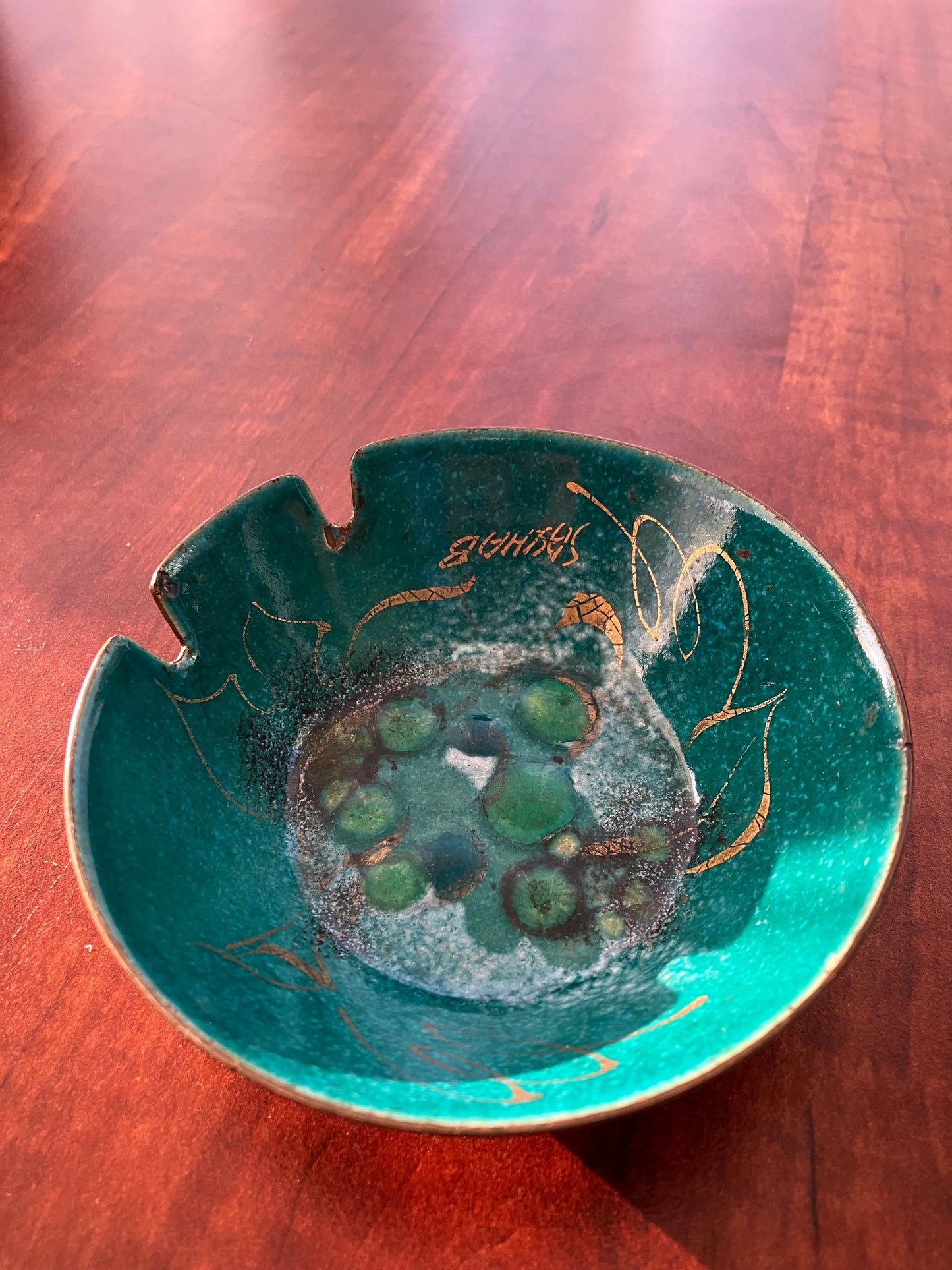 Sascha Brastoff Artisan-Signed Enamel on Copper Abstract Grapes Pattern Ashtray Circa 1946-1962