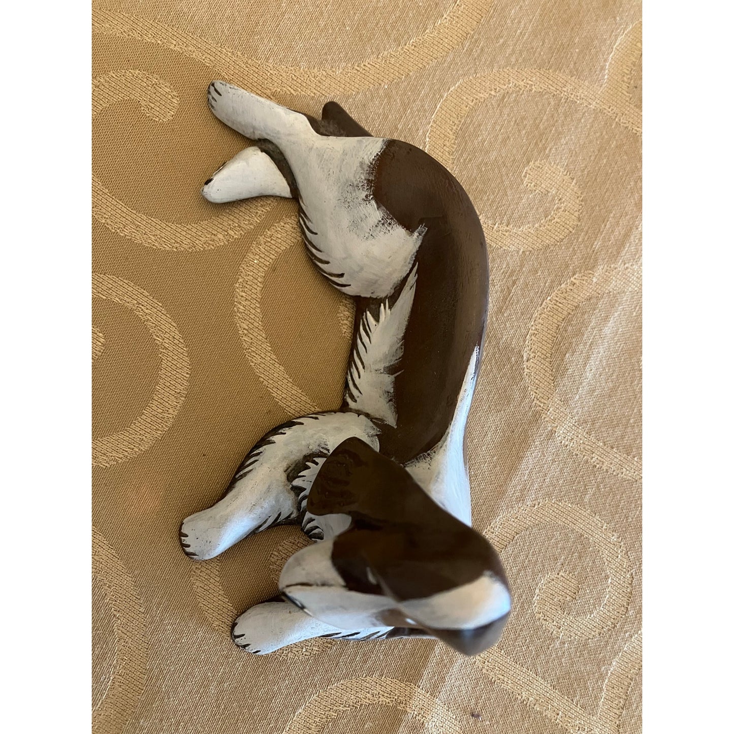 Resin Composite Spaniel Hound Dog, Artist Signed Pleet 1997, Brown & White, 7”x4”