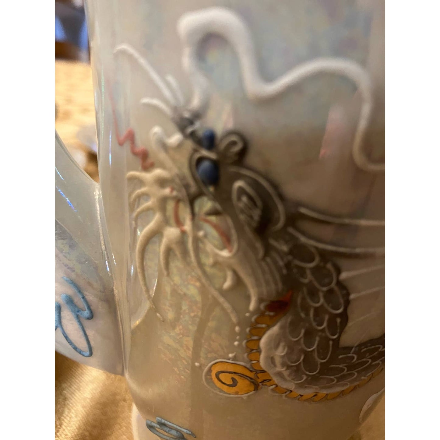 Vintage Moriage Dragonware Tea Set Lusterware with Blue Eyed Dragon - 17 Pieces