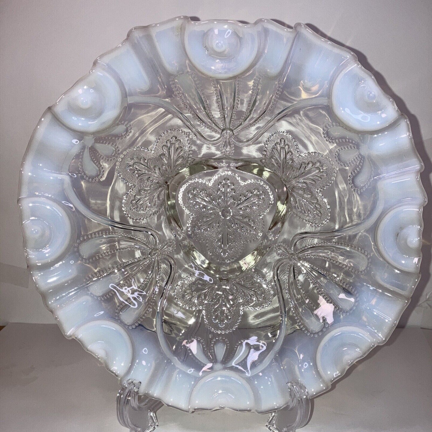 Vintage Jefferson Glass - Meander- White Opalescent Footed Bowl by Northwood