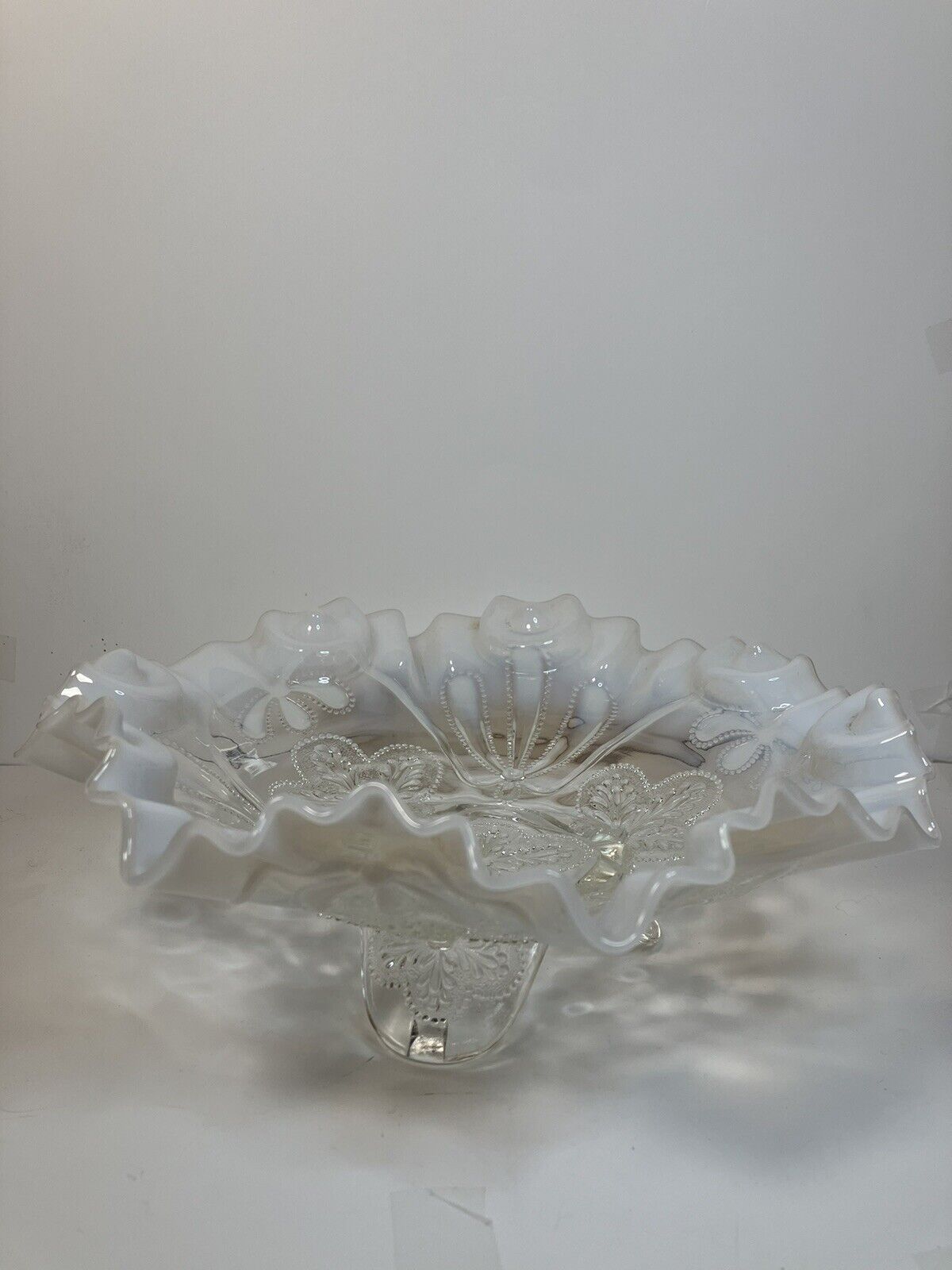 Vintage Jefferson Glass - Meander- White Opalescent Footed Bowl by Northwood