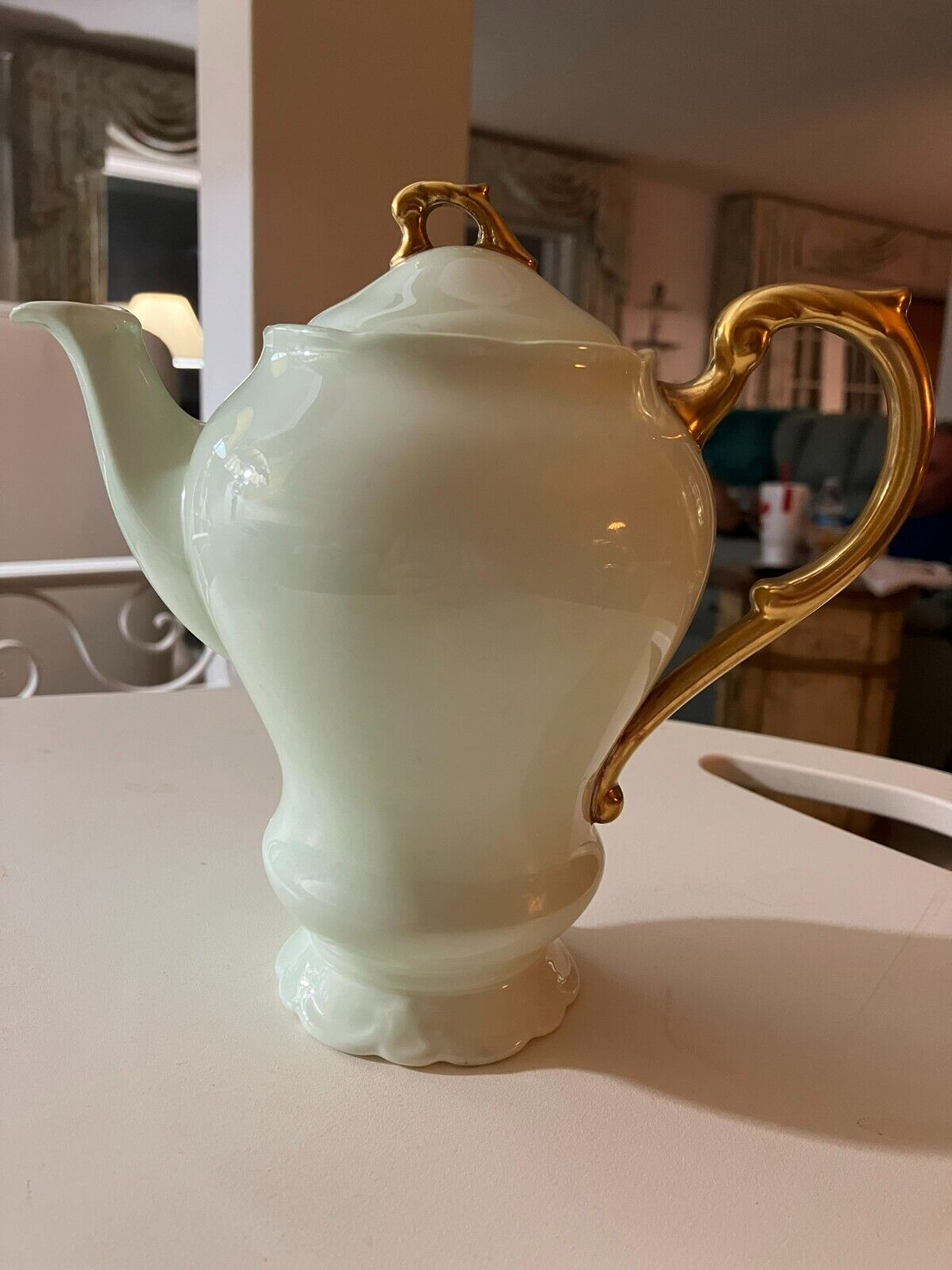 Paragon Double Warrant Tea / Coffee / Cocoa / Chocolate Pot Mint Green and Gold