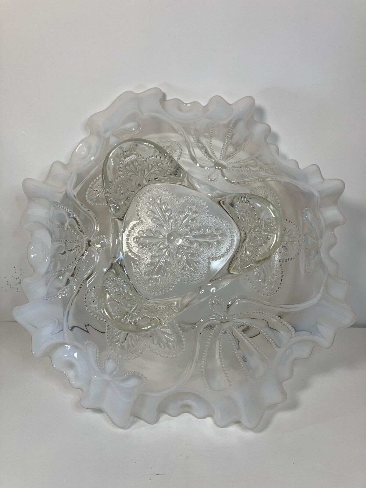 Vintage Jefferson Glass - Meander- White Opalescent Footed Bowl by Northwood