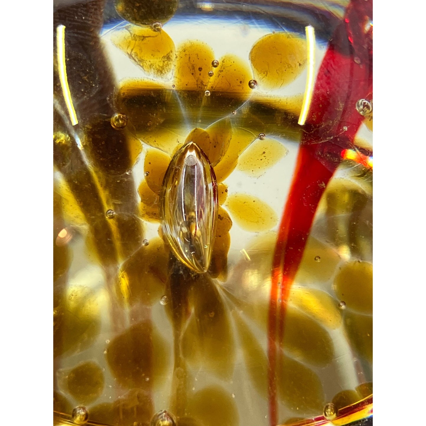 Blown Glass Mushroom Red, Brown & Copper sparkles with Flower Stems Flowing Downward