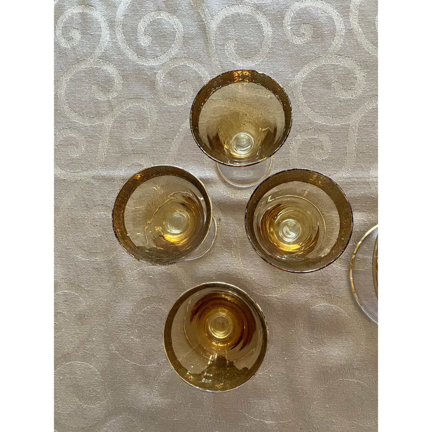 Murano Italian Blown Glass Sherry Decanter and Glasses Set Amber with Heavy Gold Overlay