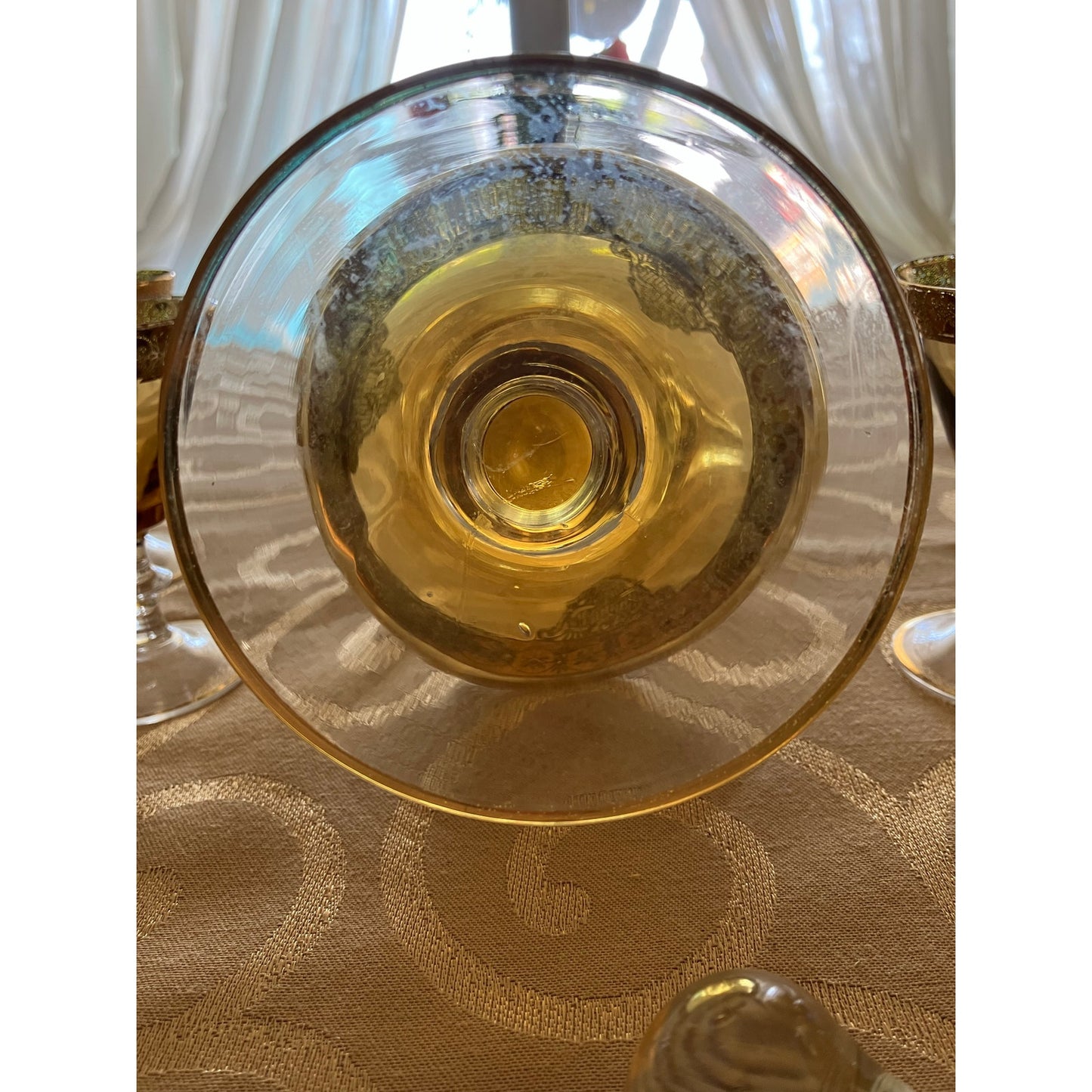 Murano Italian Blown Glass Sherry Decanter and Glasses Set Amber with Heavy Gold Overlay
