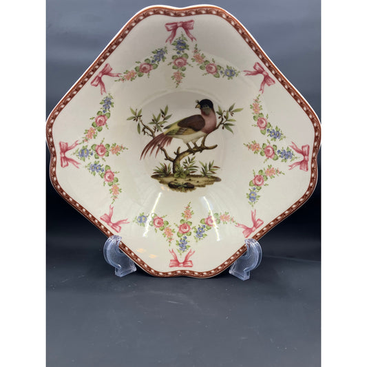 Vintage Floral Bird on a Branch Ornate Shallow Dish Made in Italy by Antiche Riproduzioni