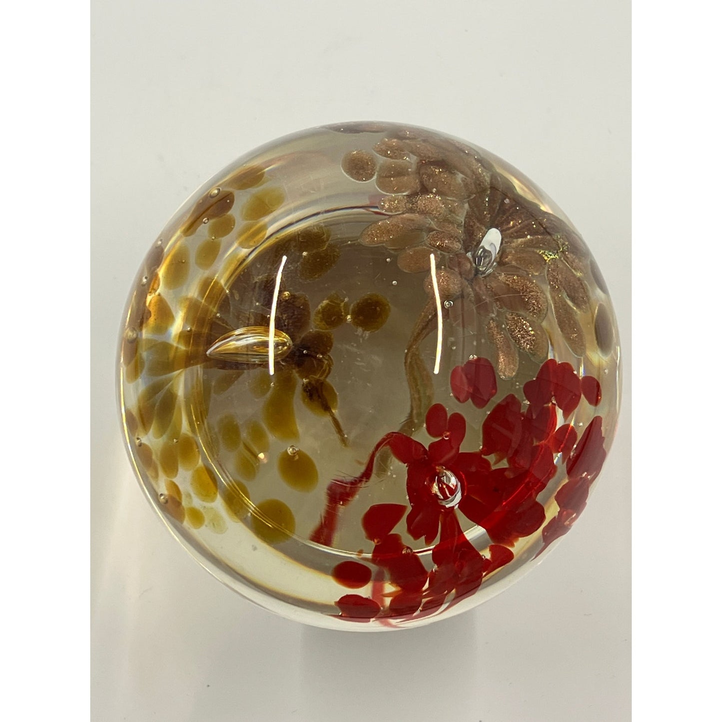 Blown Glass Mushroom Red, Brown & Copper sparkles with Flower Stems Flowing Downward