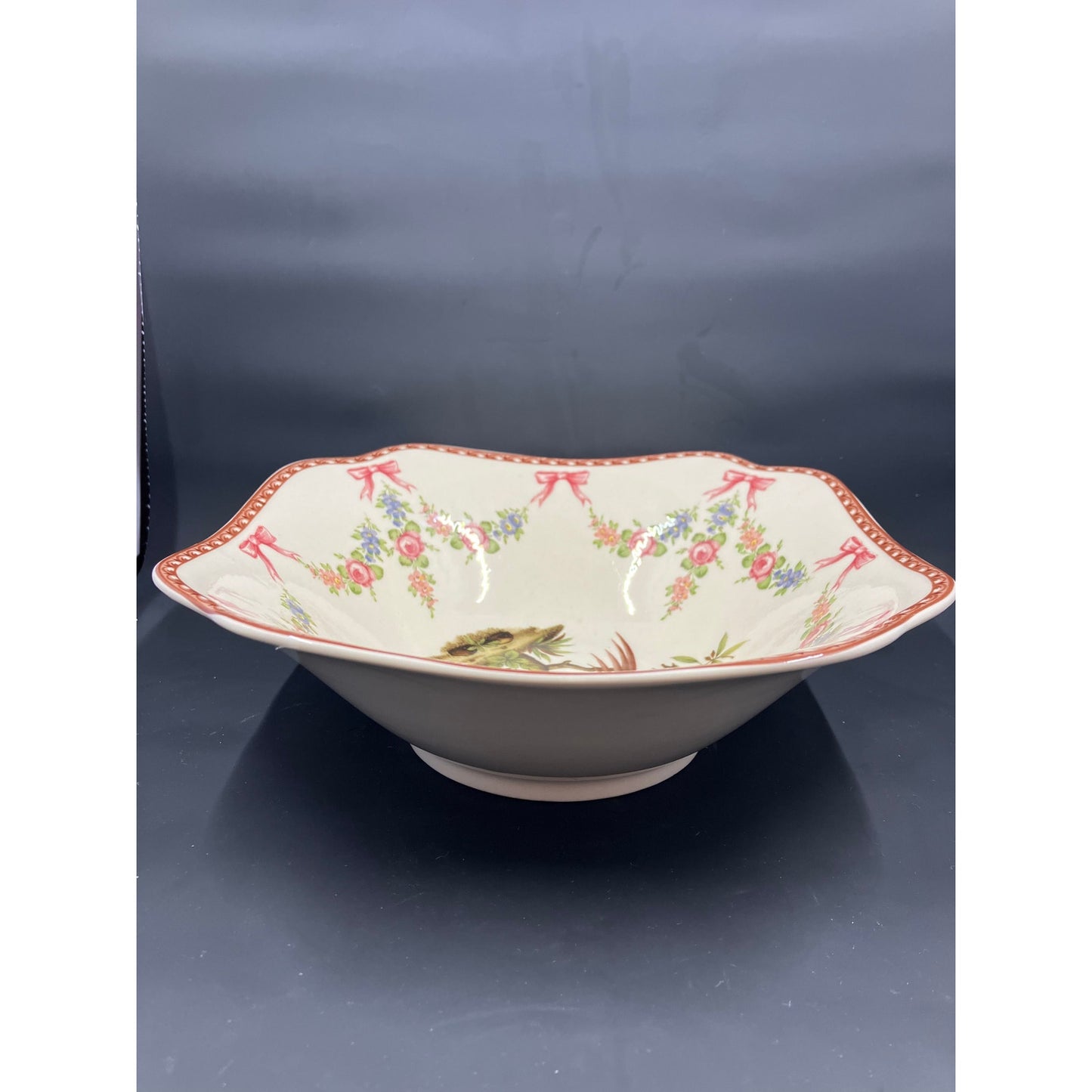 Vintage Floral Bird on a Branch Ornate Shallow Dish Made in Italy by Antiche Riproduzioni