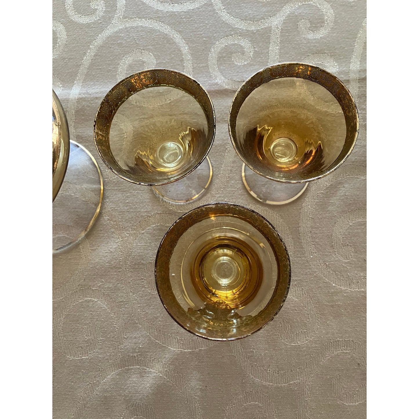 Murano Italian Blown Glass Sherry Decanter and Glasses Set Amber with Heavy Gold Overlay