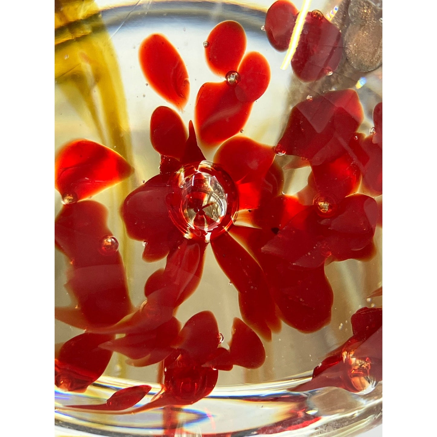 Blown Glass Mushroom Red, Brown & Copper sparkles with Flower Stems Flowing Downward