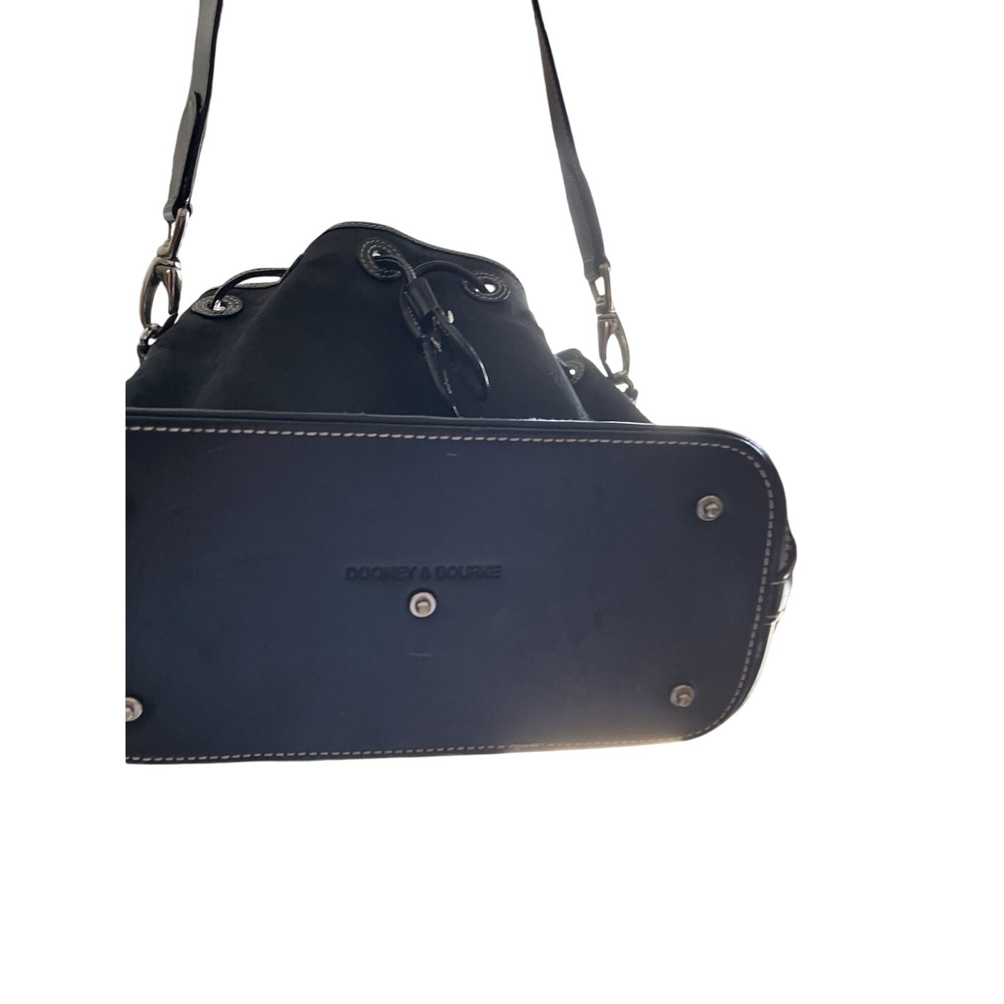 Vintage Black Signature Monogram DOONEY BOURKE Bucket Drawstring Cinch Bag