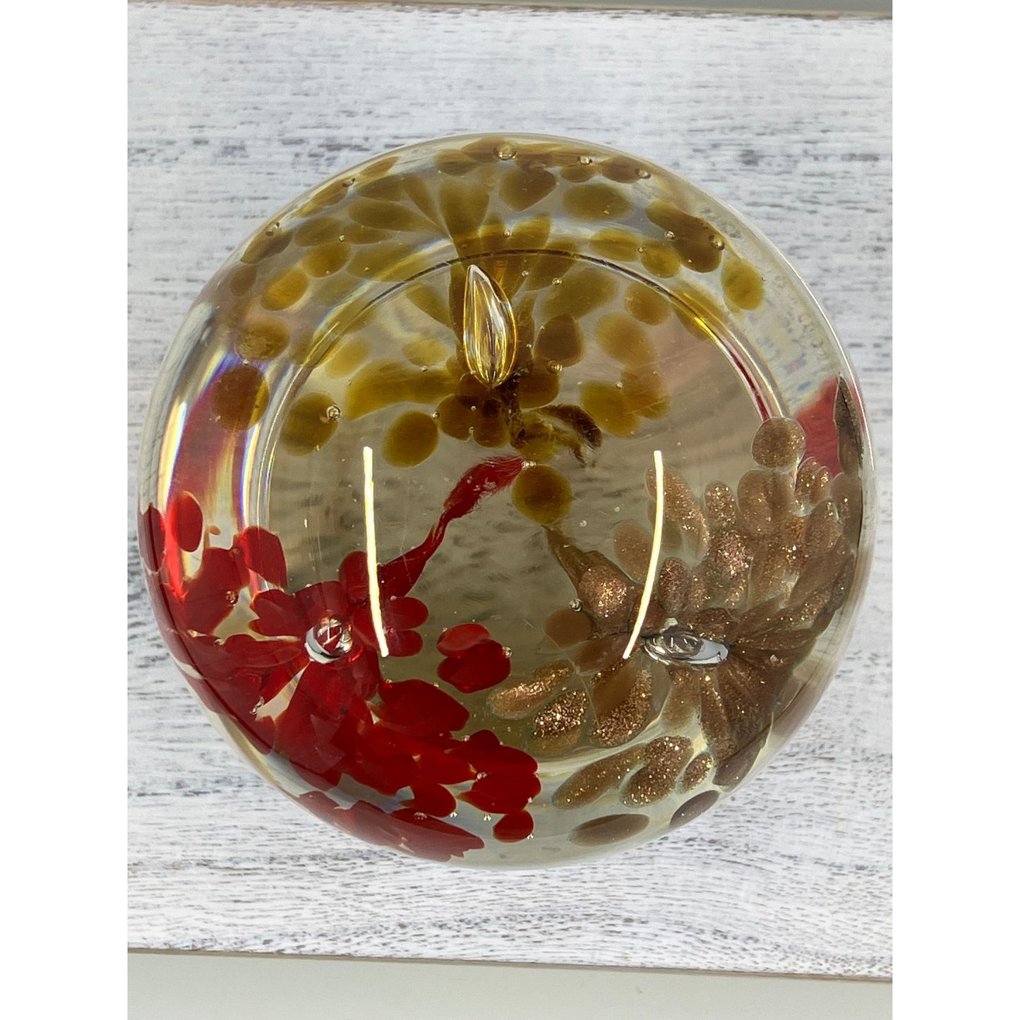 Blown Glass Mushroom Red, Brown & Copper sparkles with Flower Stems Flowing Downward