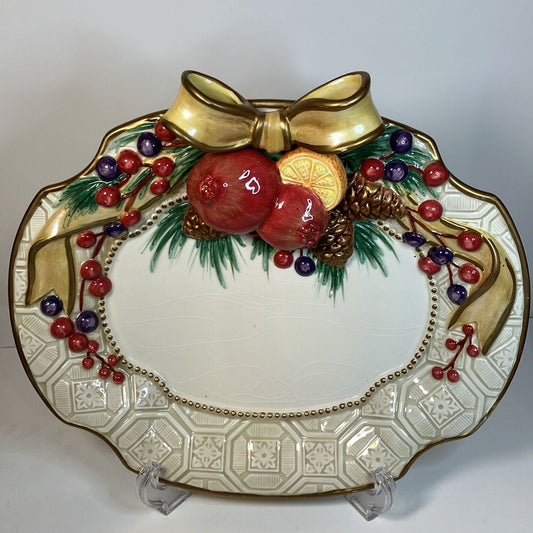 Fitz and Floyd Small Christmas Canape Platter Winter Spice Fruit Pinecones