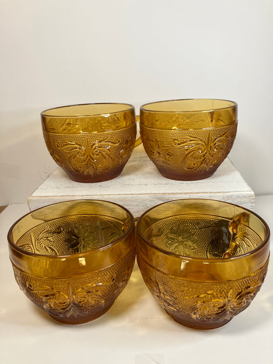 4 Vintage Tiara Indiana Glass Amber Coffee Or Tea Cups