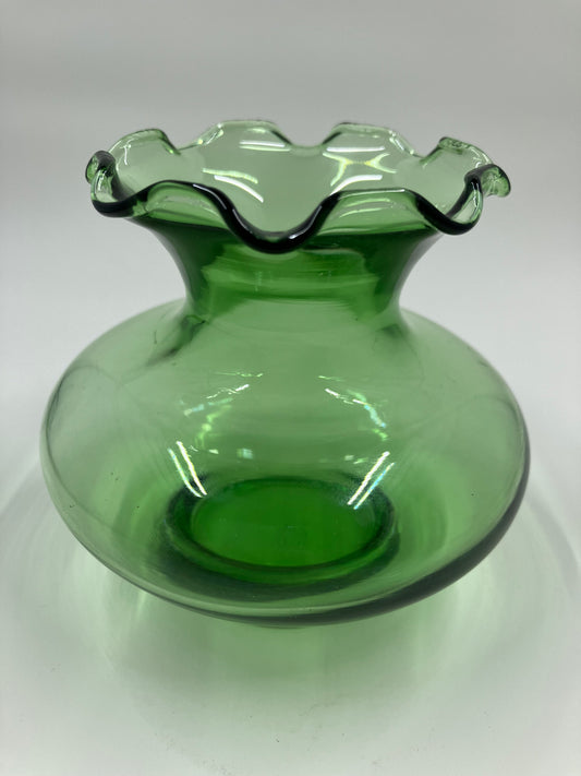 Anchor Hocking Clear Green Ruffled Edge Glass Vase