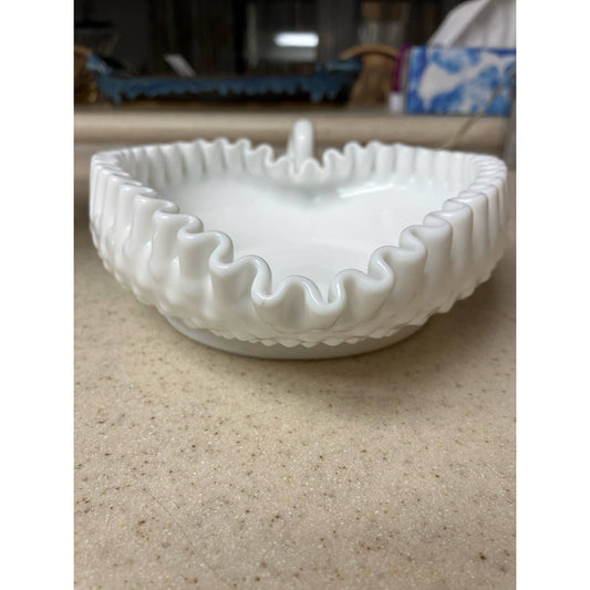 Fenton Milk Glass Hobnail Tight Crimped Edge Nappy