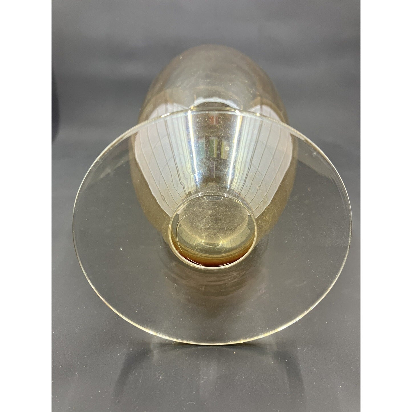 Vtg Empoli Italian Amber Iridescent Blown Glass Vase Footed MCM Mid Century 10"