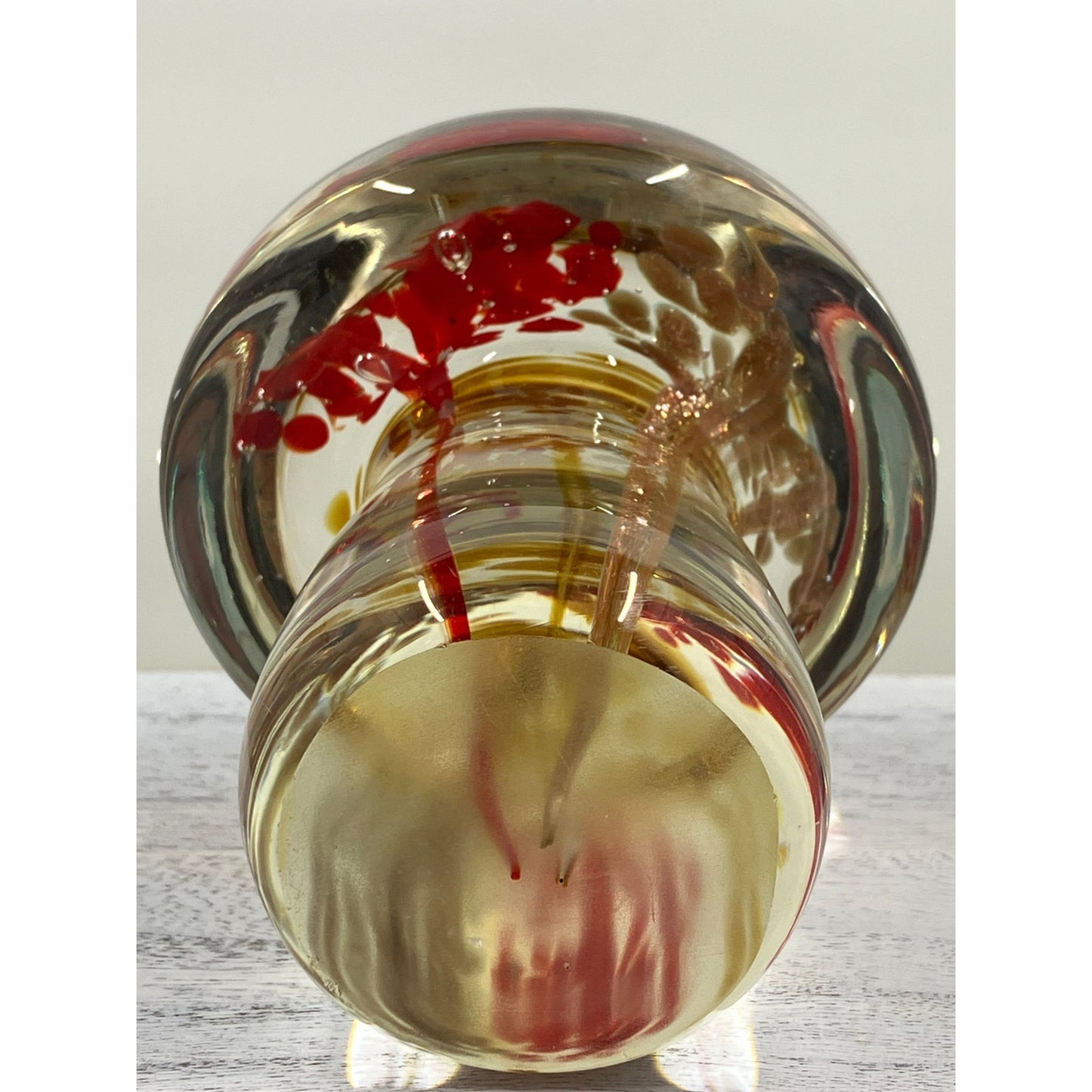 Blown Glass Mushroom Red, Brown & Copper sparkles with Flower Stems Flowing Downward