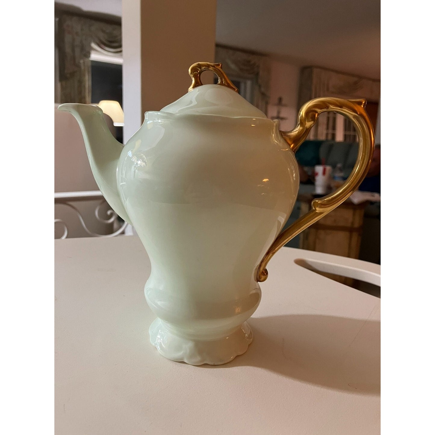 Paragon Double Warrant Tea / Coffee / Cocoa / Chocolate Pot Mint Green and Gold